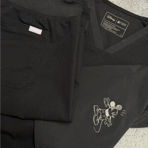 FIGS Black Scrub Set with Mickey Mouse Embroidery